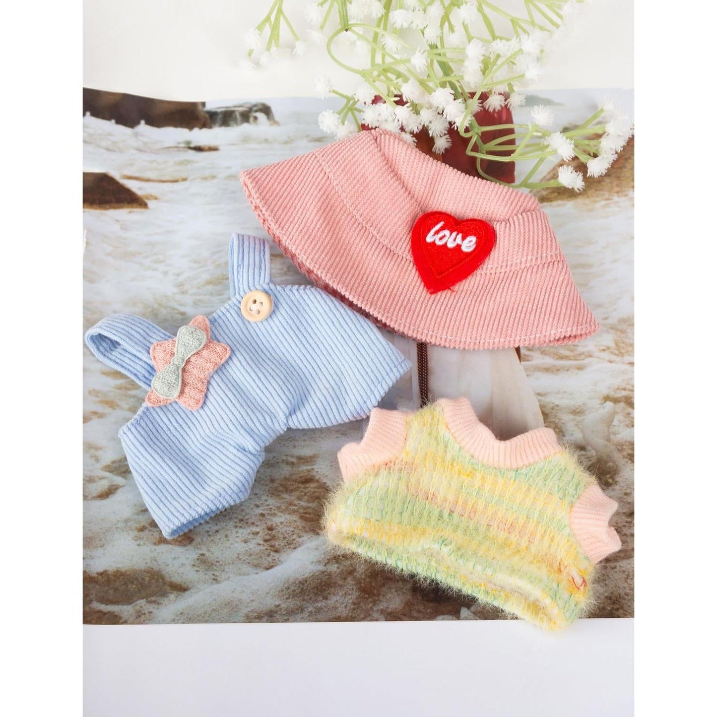 Cute Clothes Set for LABUBU – Chic Style Doll Outfit with Light Blue Romper, and Pink Hat – Kawaii Doll Clothes Accessories for Collectors & Fans