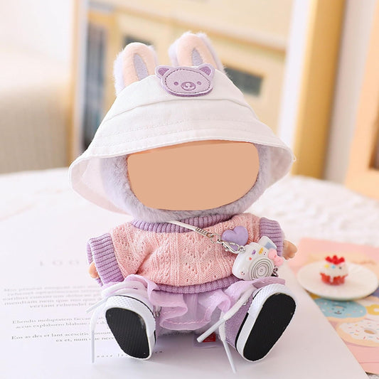 Doll Clothes Set - Knit Sweater & Tulle Skirt Outfit with Hat, Shoes & Camera Accessories, for 17cm Doll 1st/2nd/3rd Gen (Pink)