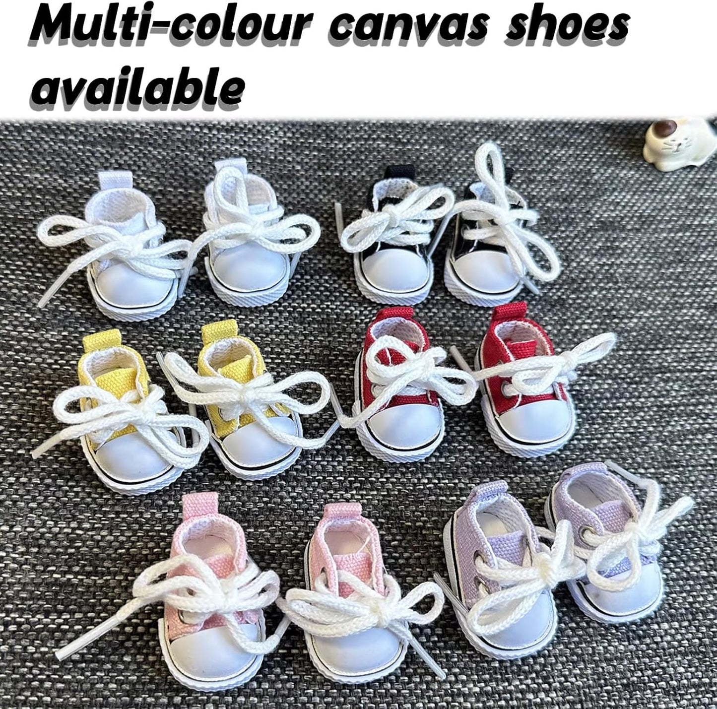 Mini Doll Shoes, 1 Pair Cute Lace Up Canvas Sneakers Compatible for 17cm/15cm Doll Shoes Toy Outfit Accessories(White)