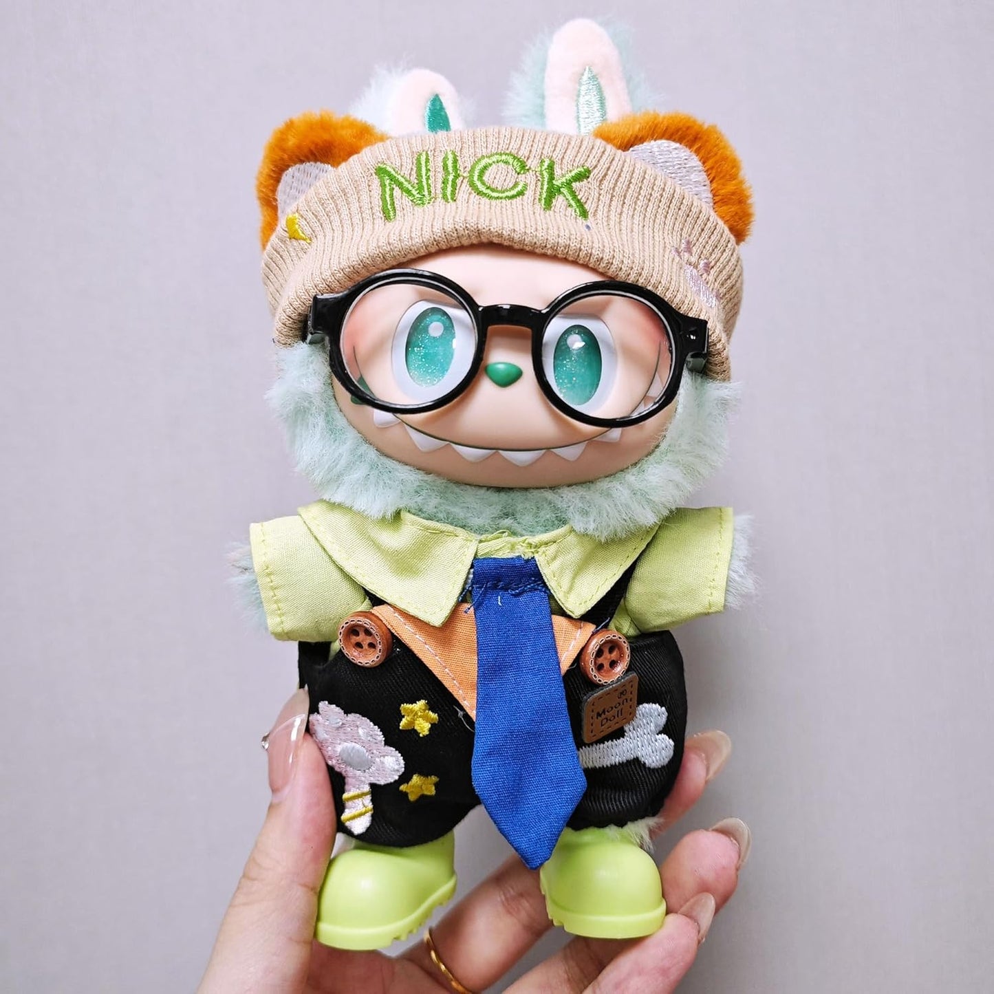for Labubu-Stylish Overalls with Star & Bone Print – Compatible with 1st, 2nd & 3rd Gen Figures (Black(Nick))
