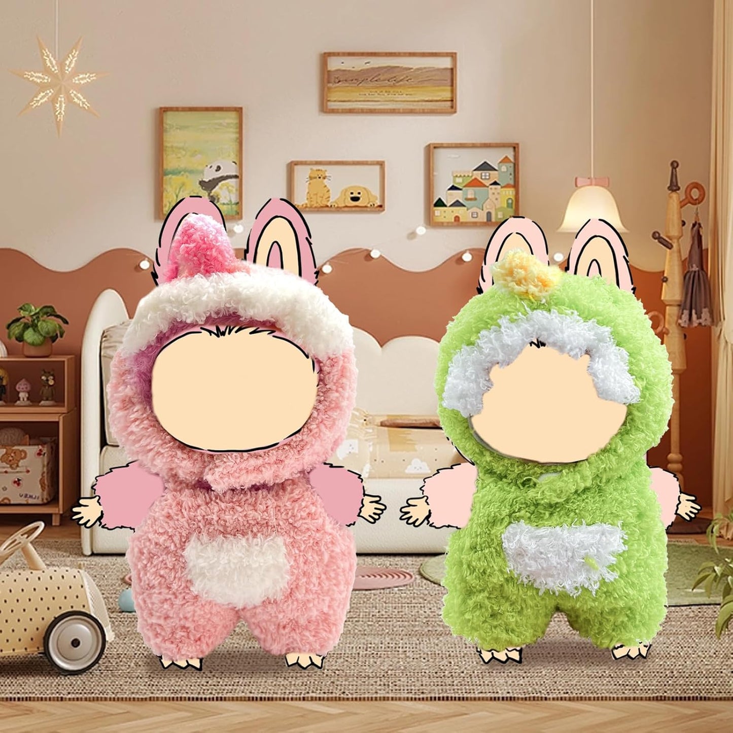 17cm Doll Clothes, Outfits for Clothes Set, Dolls Keychain Accessories, Faking Animal Style Outfit Jumpsuit (Bunny Pink)