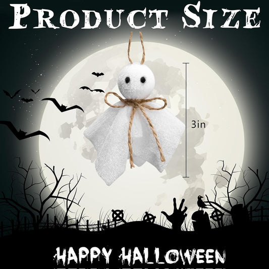 16 Pcs Halloween Ghost Hanging Ornaments, 3 Inch Small Hanging Ghosts Tree Ornaments, Farmhouse Rustic Cloth Ghosts Hanging Decoration for Haunted House Party Yard Tree Decor