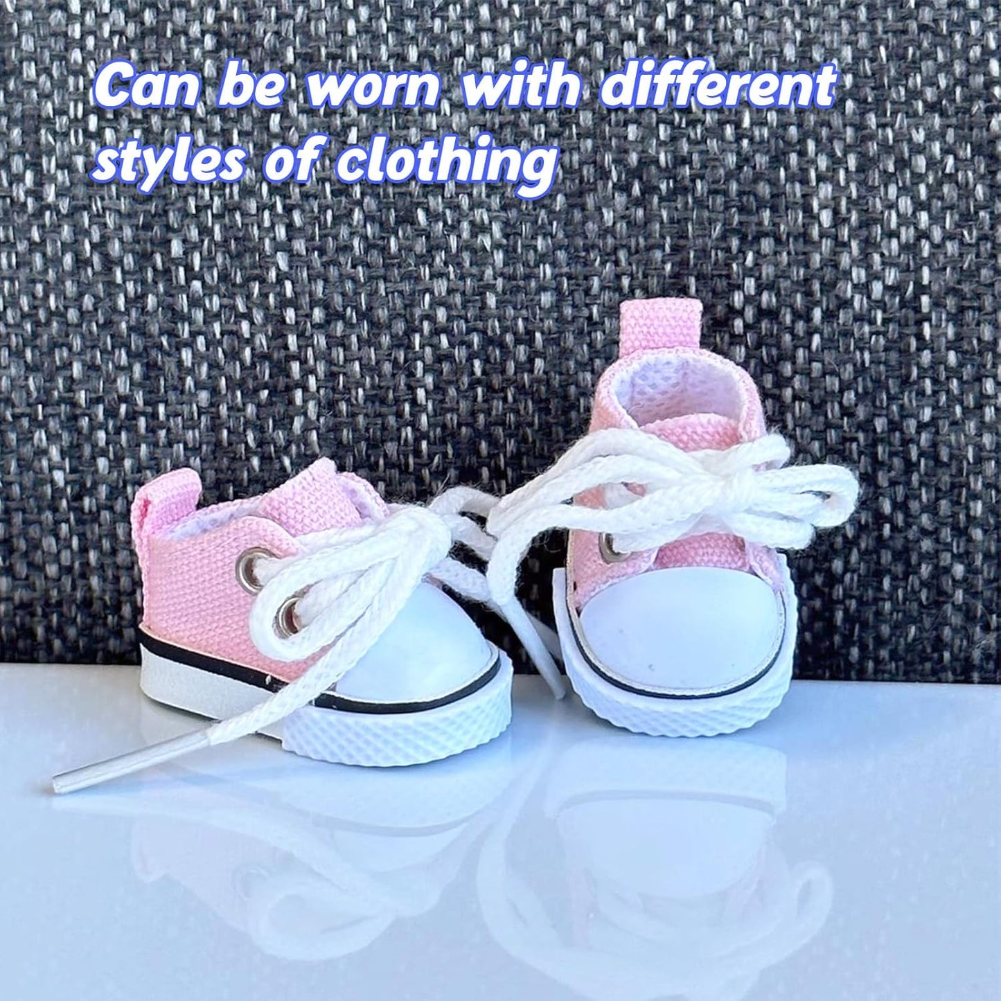 Mini Doll Shoes, 1 Pair Cute Lace Up Canvas Sneakers Compatible for 17cm/15cm Doll Shoes Toy Outfit Accessories(White)