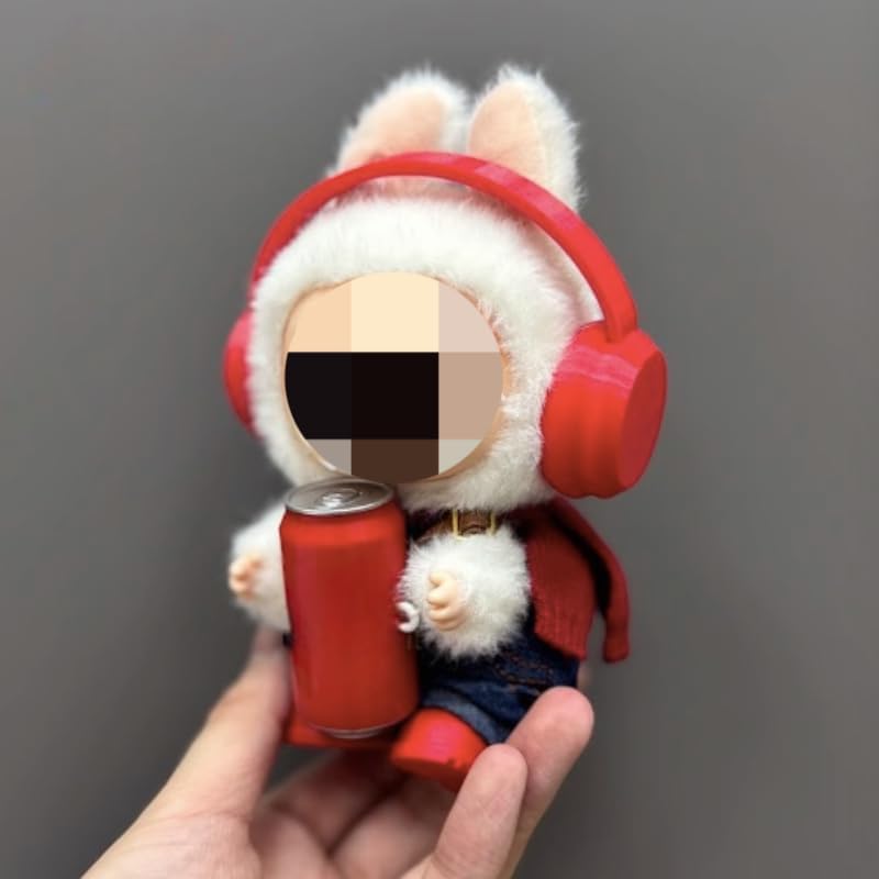 LABUBU Clothes 3-Piece Outfit Set with Headphones - Trendy for 17cm Cola Dolls,Perfect for Everyday Play & Display(NO Doll) (Red Earphones)