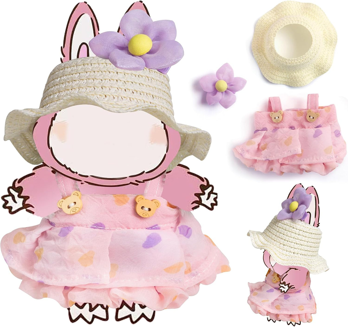 Doll Clothes(No Doll),Cute Kawaii Style for 17cm Dolls Accessories Floral Dress & Sun Hat Set Green