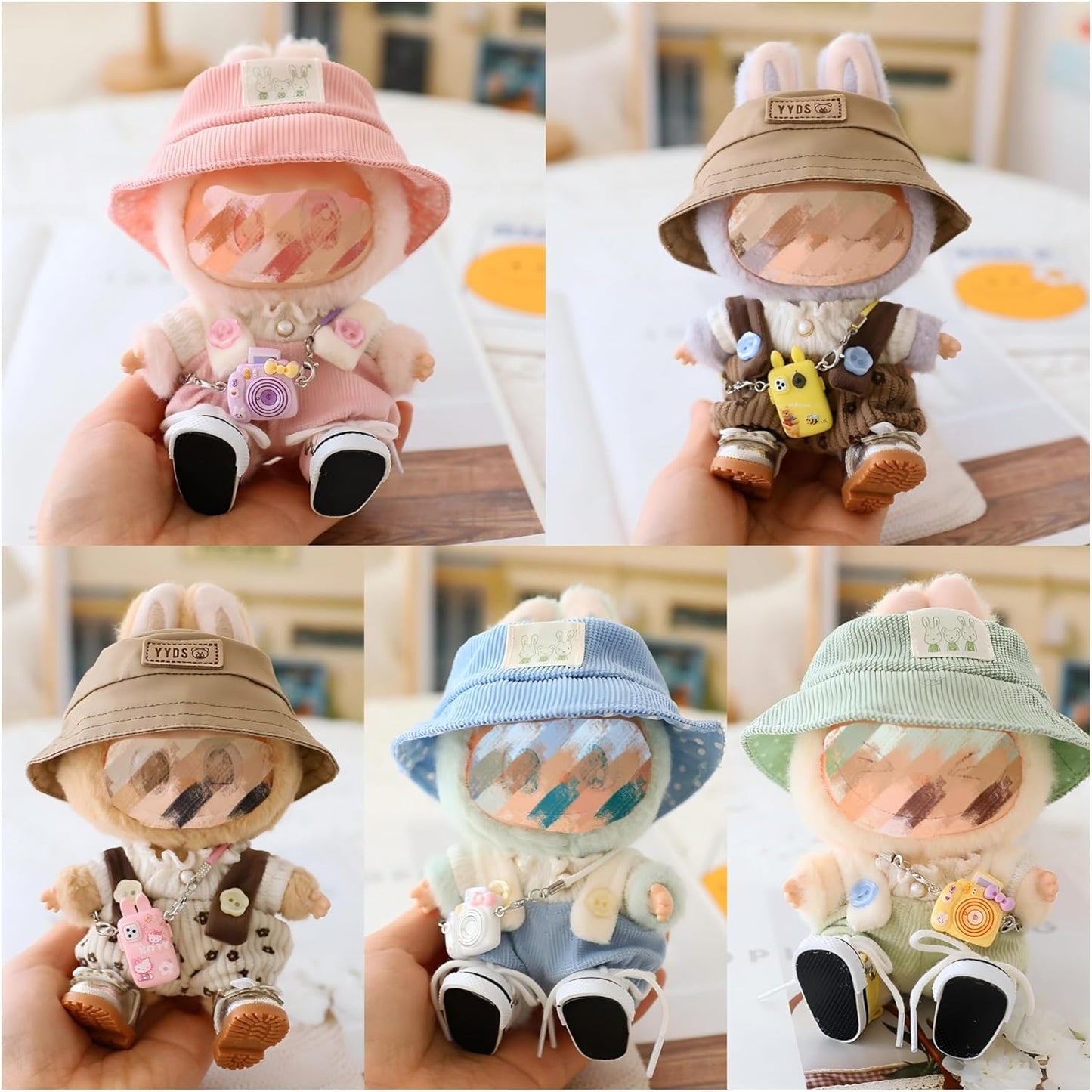 Clothes Set for Labubu Doll,Clothes for Labubu, Crochet 4 Piece Set Hat Clothes Cell Phone Backpack for LABUBU, Stylish Adorable Dolls Clothes Accessories (No Doll) (Black Wings)