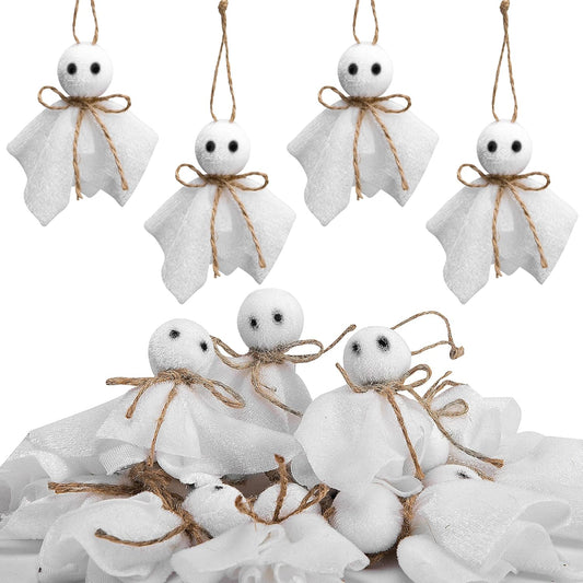 16 Pcs Halloween Ghost Hanging Ornaments, 3 Inch Small Hanging Ghosts Tree Ornaments, Farmhouse Rustic Cloth Ghosts Hanging Decoration for Haunted House Party Yard Tree Decor