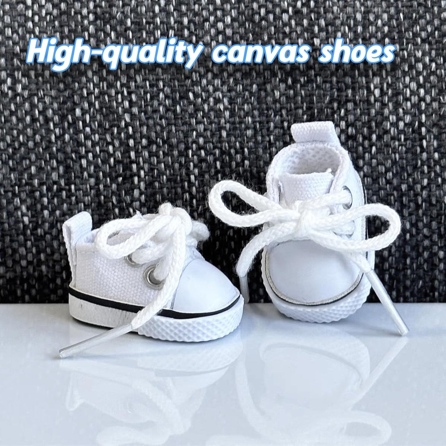 Mini Doll Shoes, 1 Pair Cute Lace Up Canvas Sneakers Compatible for 17cm/15cm Doll Shoes Toy Outfit Accessories(White)