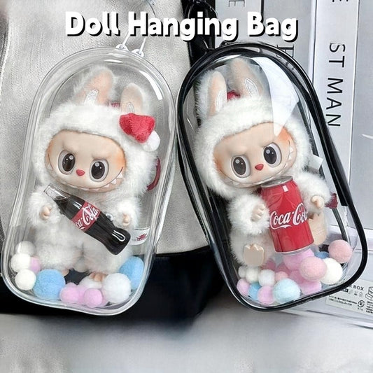 POP MART Labubu Sit-Sit Party Protective Case - Waterproof Clear Dustproof Cover + Carry Bag for 17cm Vinyl Figures