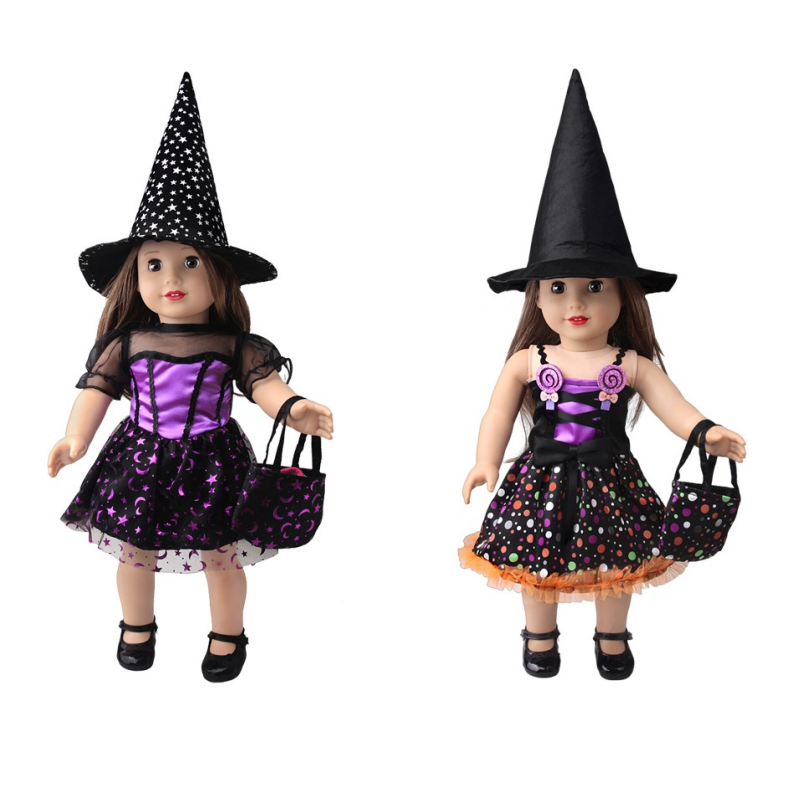 American Girl Doll Halloween Costume - 18 Inch Black & Purple 2-Piece Outfit Set for 18" Dolls (Like AG) | Spooky Holiday Dress