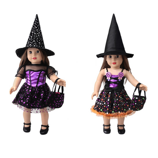 American Girl Doll Halloween Costume - 18 Inch Black & Purple 2-Piece Outfit Set for 18" Dolls (Like AG) | Spooky Holiday Dress