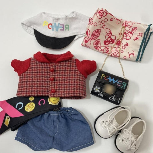Handmade LABUBU Clothes for G-Dragon Costume for 17cm Plush Doll (No Doll)- Idol Star GD Power Style (RED/BLUE) (Set&Shoes)