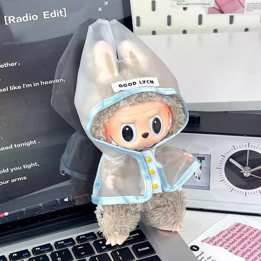 17cm Labubu Cute Clear Minimalist Raincoat Set | Doll Clothes