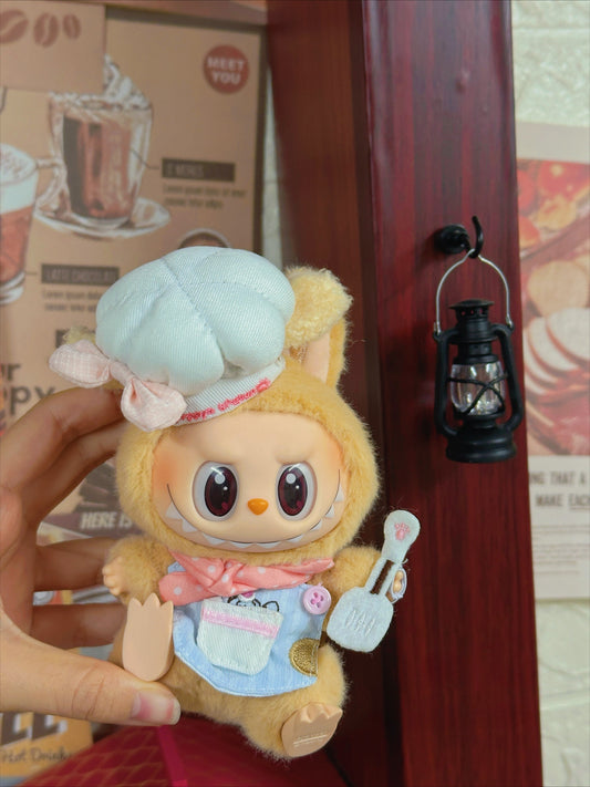 17cm/15cm Labubu Handmade Polka Dot Chef Costume Set | Clothes Only for Vinyl/Plush Dolls & Mini Charms