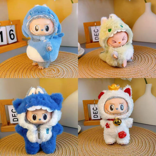 17cm Labubu Shark & Dinosaur Outfit Set | Replacement Clothes for Plush/Vinyl Keychain Charms