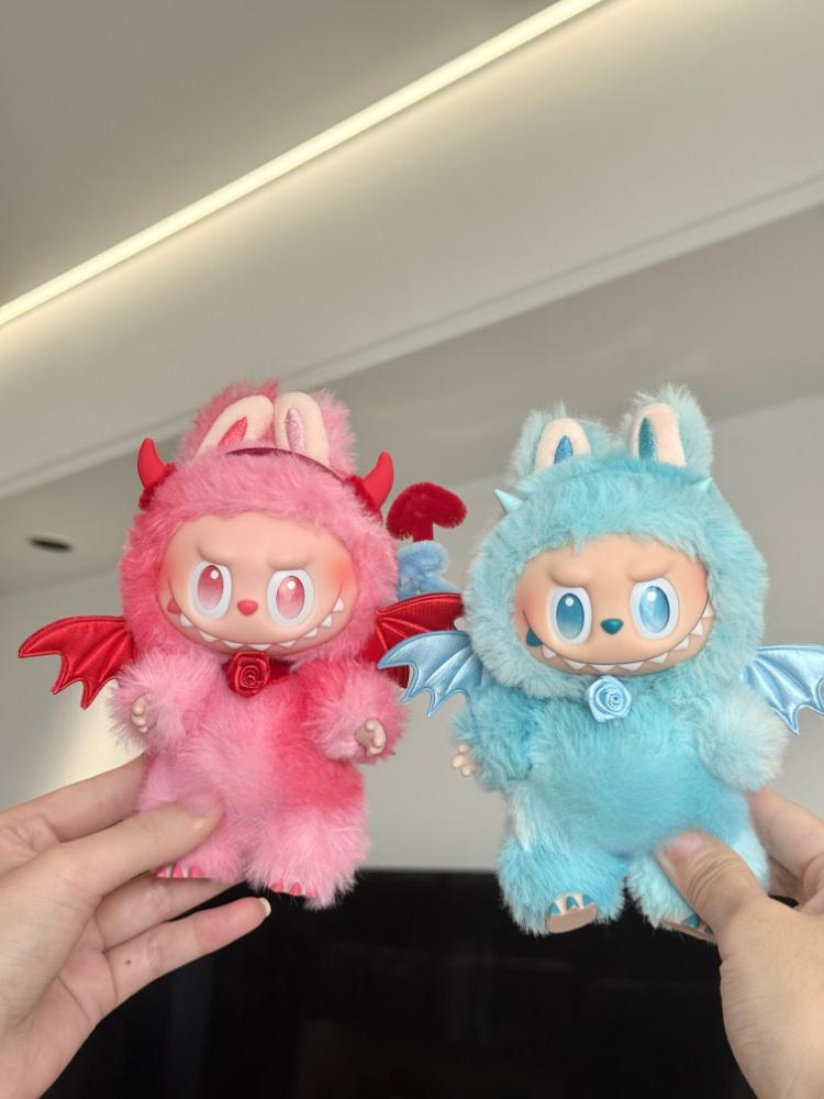 Labubu Plush Keychain Outfit - Red Devil Costume w/ Wings & Tail for Blind Box Doll Clothes