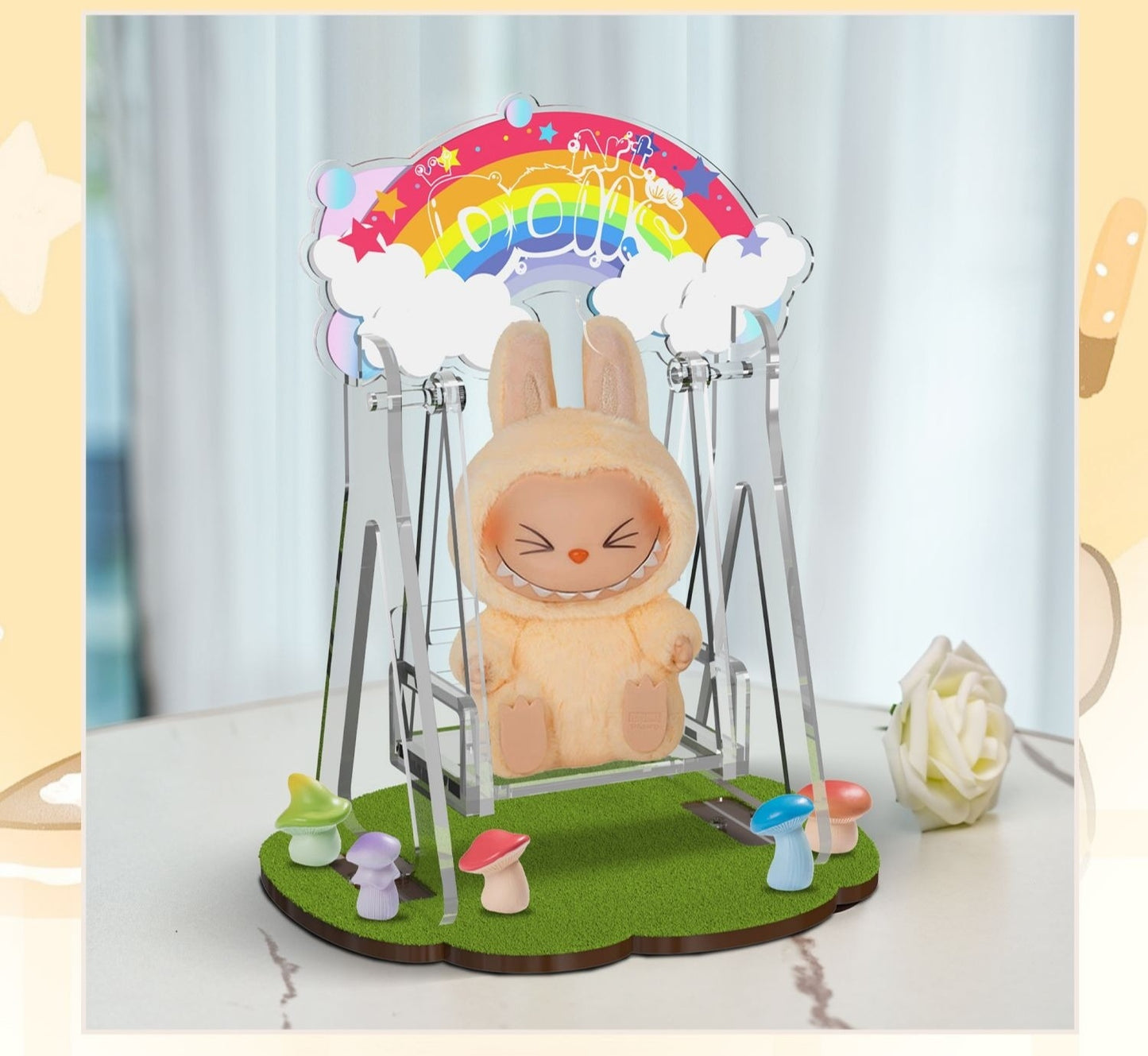 Labubu Carnival Swing Set - Kawaii Vinyl Doll Hanging Seat with Storage Base
