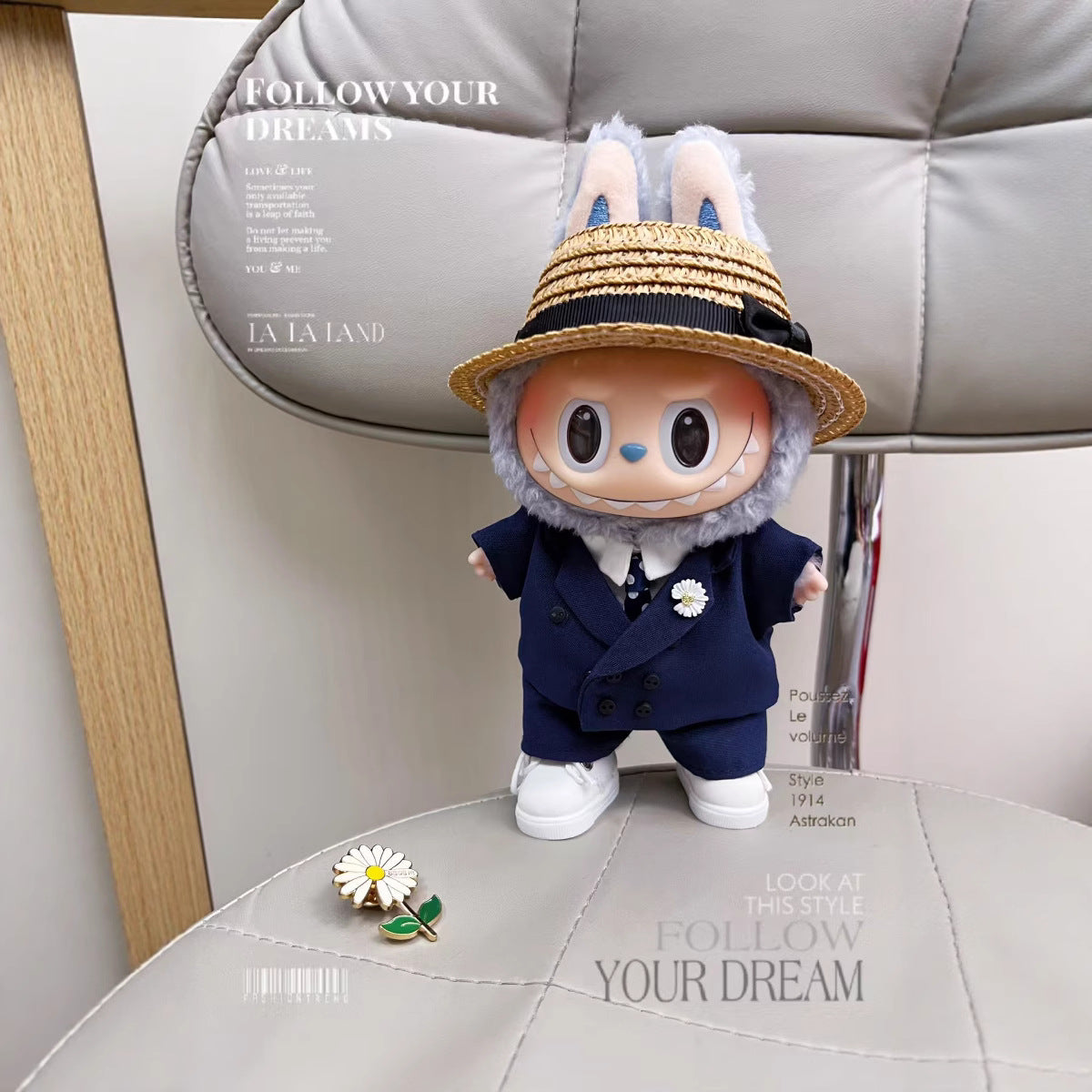 Handmade LABUBU Clothes (17CM), G-Dragon Style Navy Blue Suit Outfit – Korean GD Fashion Style Doll Clothes