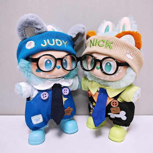 for Labubu-Stylish Overalls with Star & Bone Print – Compatible with 1st, 2nd & 3rd Gen Figures (Black(Nick))