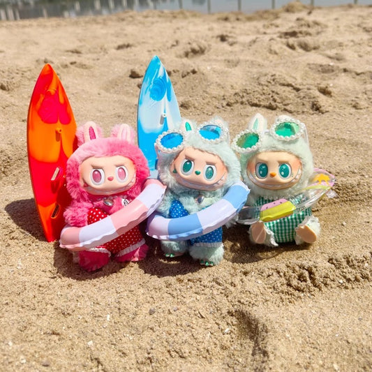 POP MART Labubu Doll Swimsuit Set - Summer Vacation Outfit w/Green Float for Gen 1/2/3 Vinyl Figures 17cm (No Doll Included)