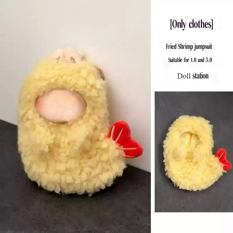 Labubu Fried Shrimp Costume - Shrimp-shaped Outfit for 17cm Gen1-3 Vinyl Dolls