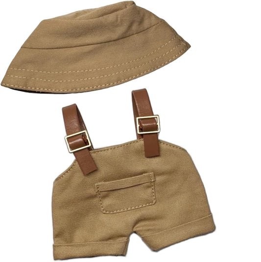 Handmade Crochet Doll Clothes Set - 2-Piece Outfit with Hat, Sweater & Bag for 15-17cm (6") Dolls - Handcrafted Accessories Gift (Khaki Overalls Suit)