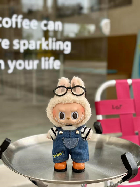 POP MART Labubu Doll Clothes Set - Overalls + T-Shirt for Gen 1/2/3 Vinyl Figures 17cm (No Doll Included) | Keychain Outfit