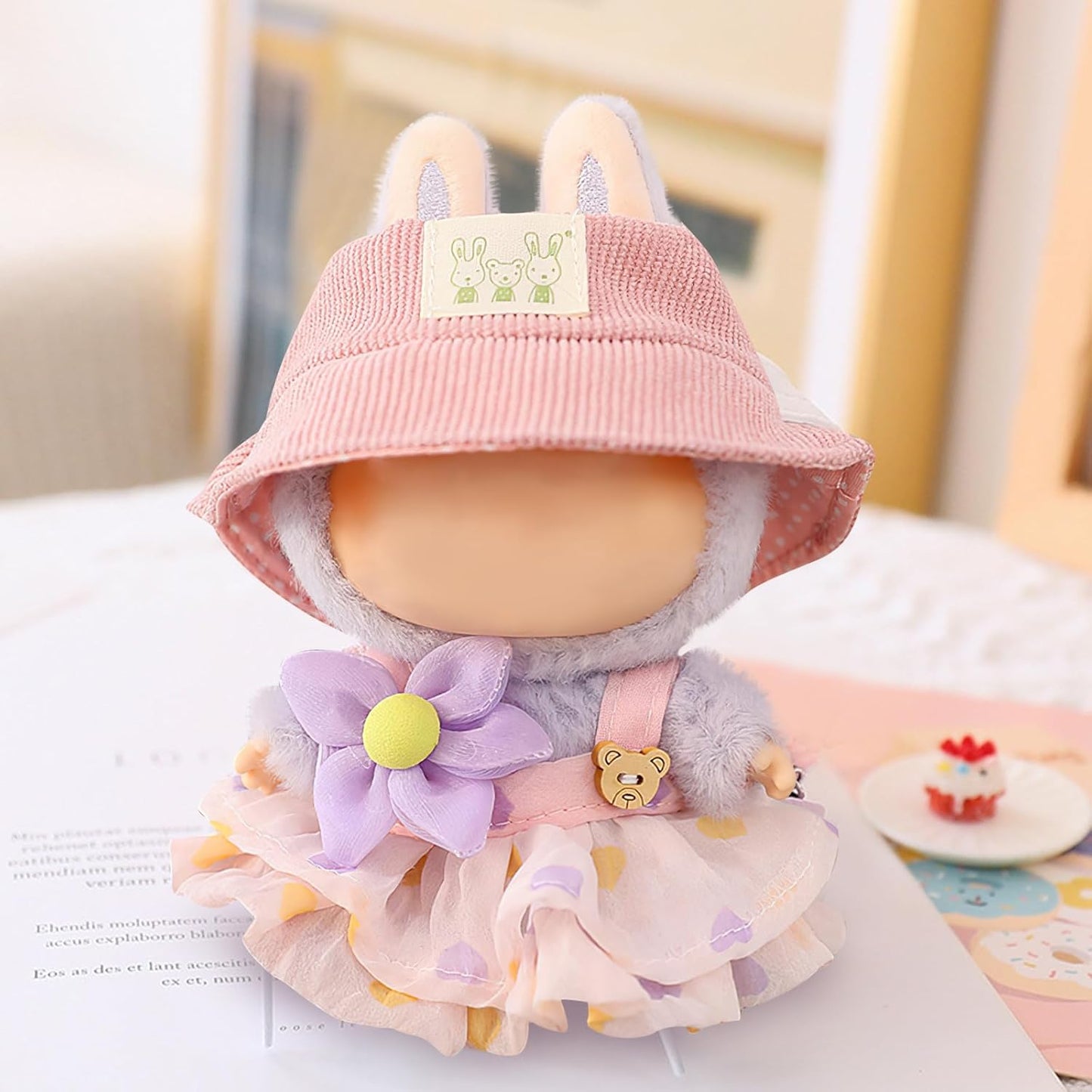 LABUBU CLOTHES, Clothes for Dolls Outfits, Accessories for 17cm Dolls Clothes, Cute Bear Dress + Casual Hat, Stylish Adorable Dolls Clothes Accessories (No Doll) (Green)