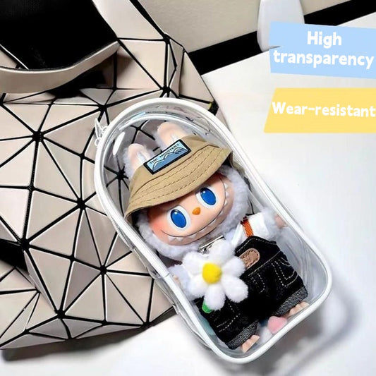 POP MART Labubu Sit-Sit Party Protective Case - Waterproof Clear Dustproof Cover + Carry Bag for 17cm Vinyl Figures