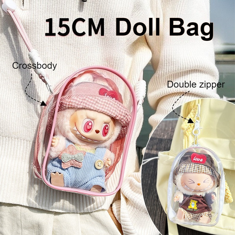 Pop Mart Labubu Gen 3 Transparent Dust-Proof Display Case | Ita Bag with Adjustable Strap for Vinyl Dolls