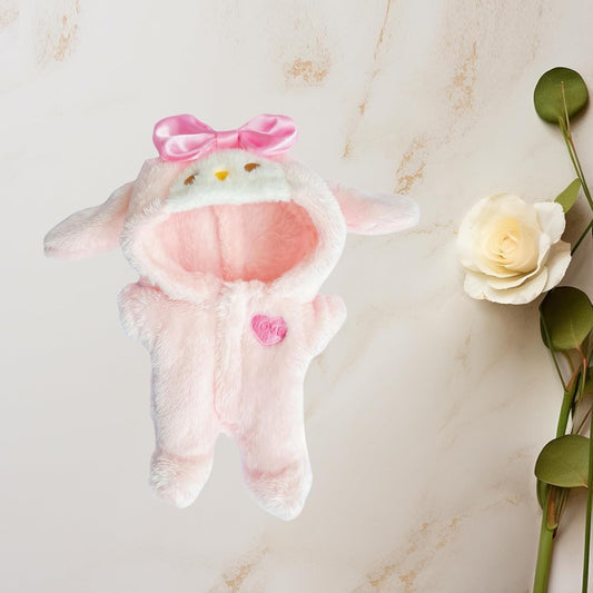 LABUBU DOLL CLOTHES - PINK MELODY SET (No Doll Included), Overalls Set for 6.7inch Plush Doll Suit, Faking Animal Style Outfit Jumpsuit, Cute Fashion Dress Up Clothes Accessories for 1st/2nd/3rd Gen LABUBU (Rabbit)