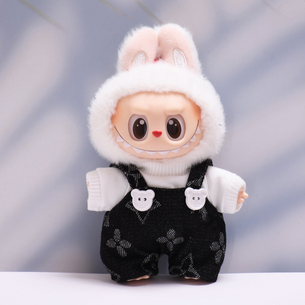 Labubu Series 1/2 Outfit - Printed Overalls & Hat for Keychain Doll Clothes Streetwear