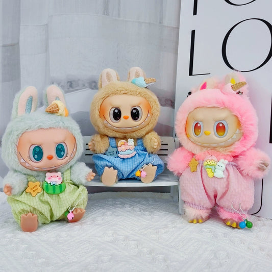 Labubu Outfit 6-Piece Set - Ice Cream Overalls & Accessories for 17cm Vinyl Figures