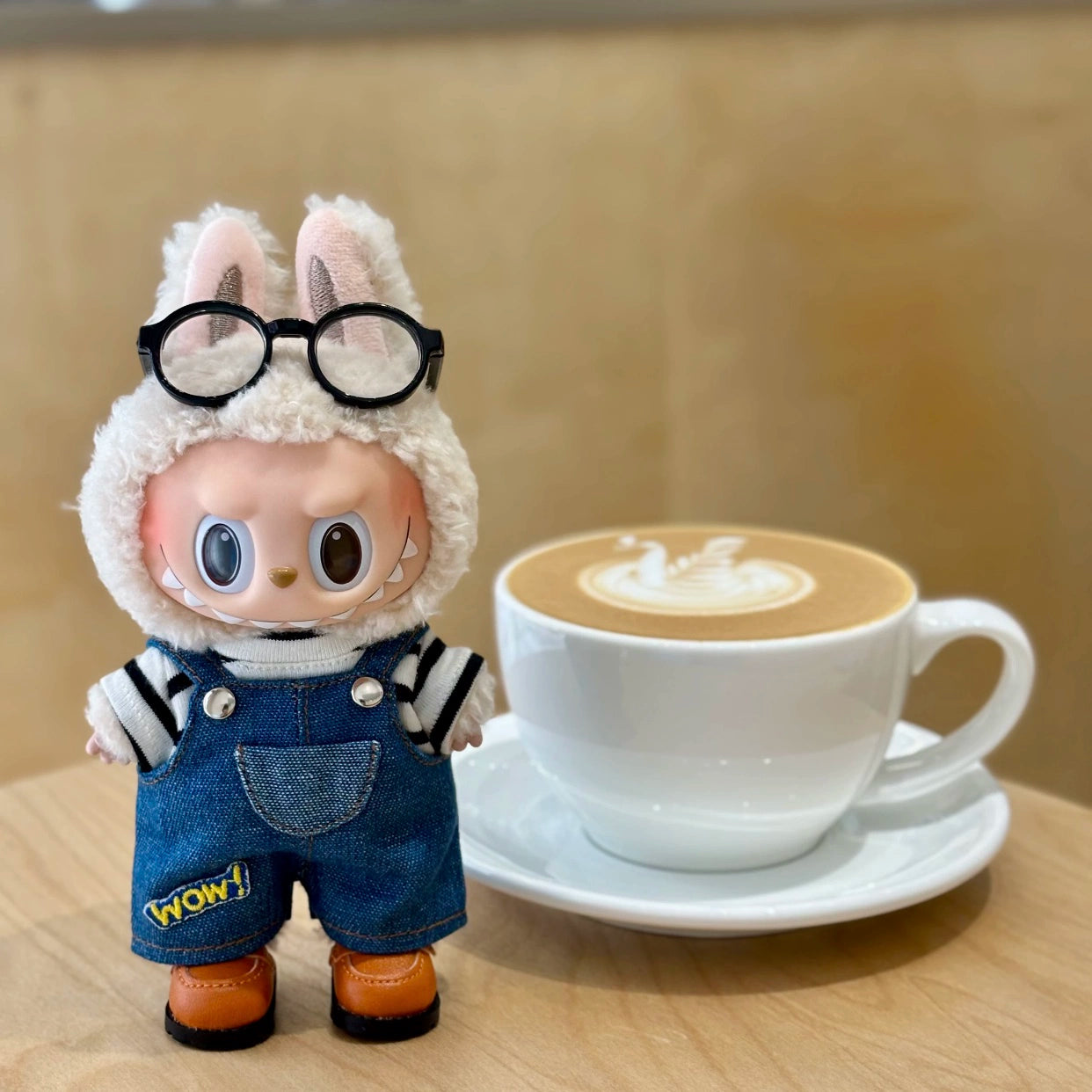 17cm Labubu Gen 1-3 Handmade Striped Denim Overalls Set | Vinyl/Plush-Compatible Clothes Only with Metal Buttons for Collectible Dolls