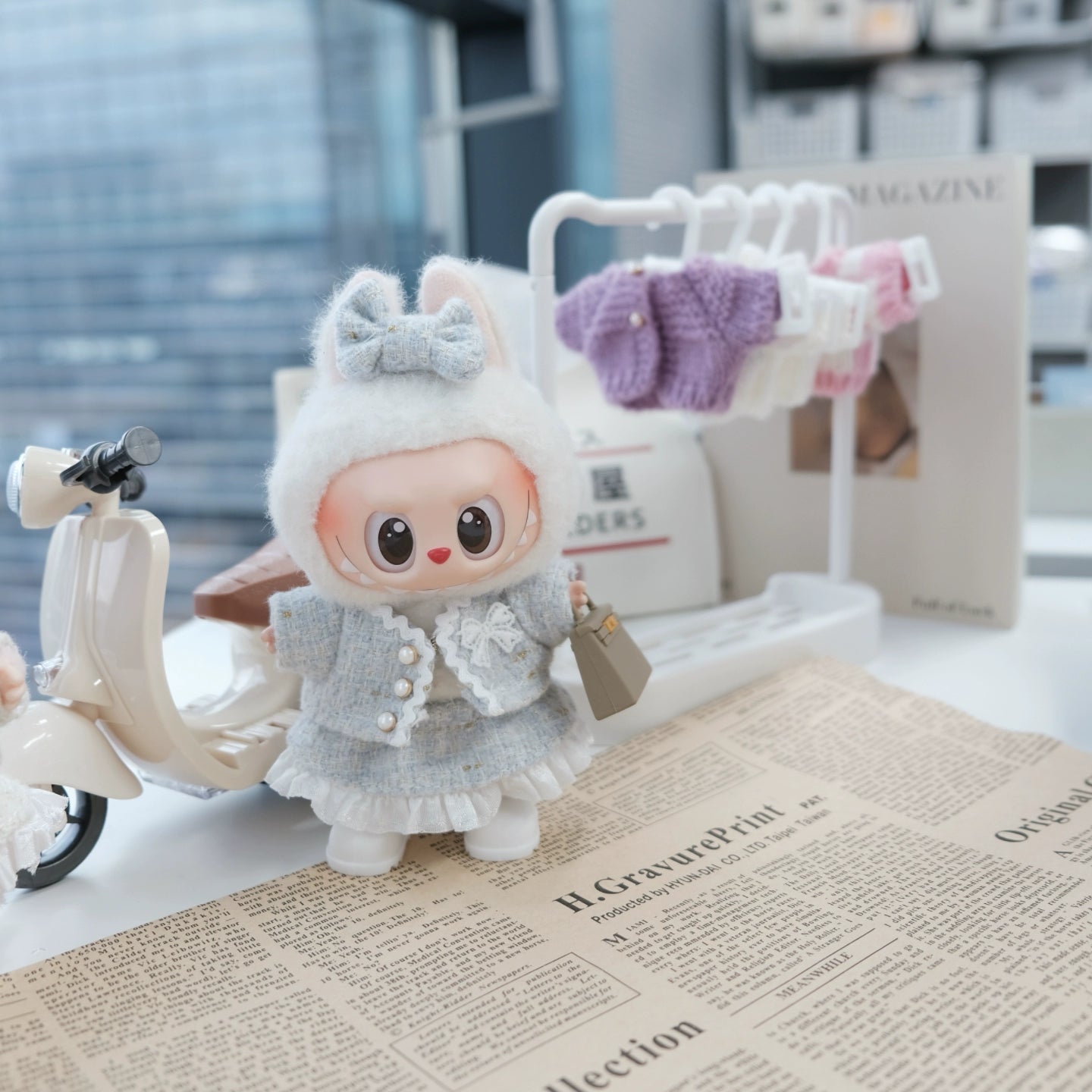 POP MART Labubu 17cm Doll Clothes - Pink Chanel-Style 4-Piece Set w/Purse for Blind Box Figures (No Doll Included) | Luxury Vinyl Keychain Outfit