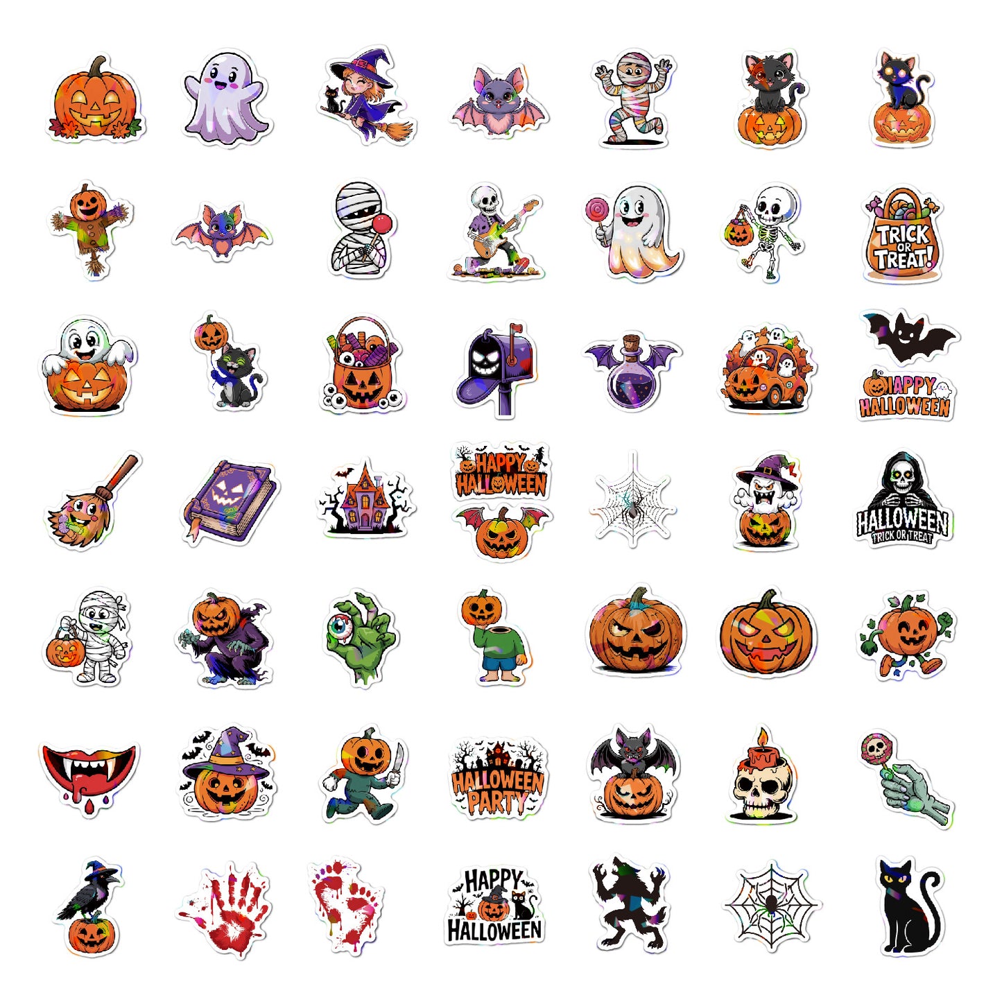 2025 Halloween Stickers - Holographic Waterproof Decals for Cups, Party Gifts, Decor