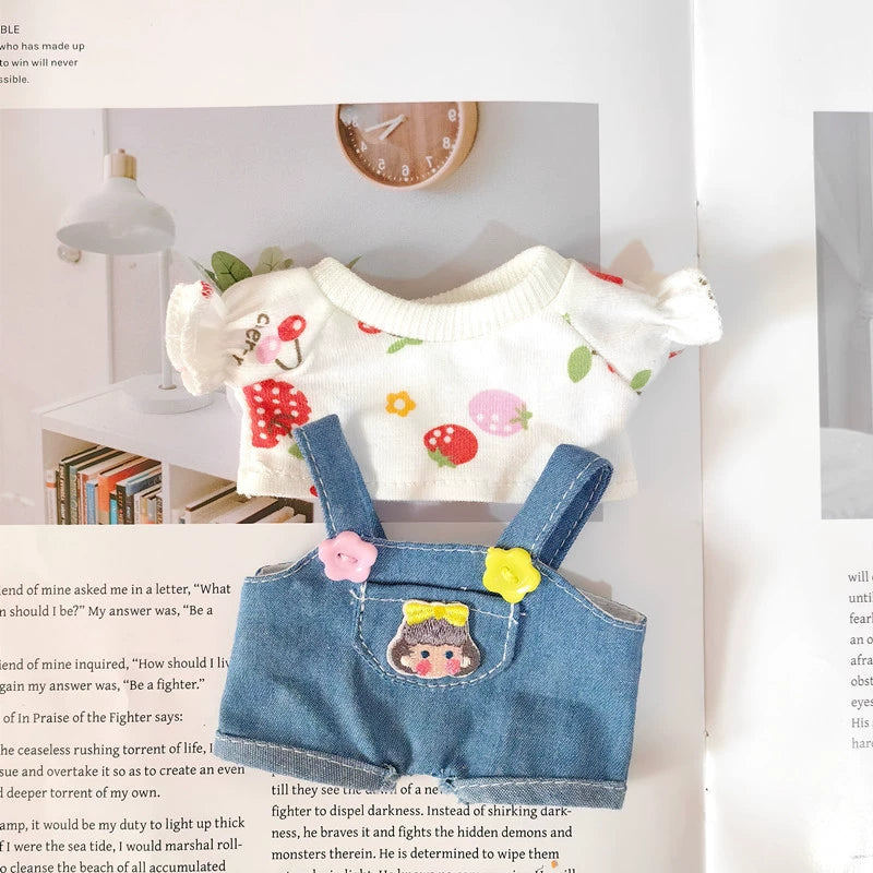 17cm Pop Mart Labubu Gen 2 Handmade Denim Overalls & Knit Sweater Set | T-Shirt + Hoodie | Vinyl/Plush-Compatible Clothes Only for Seated Dolls & Keychain Charms
