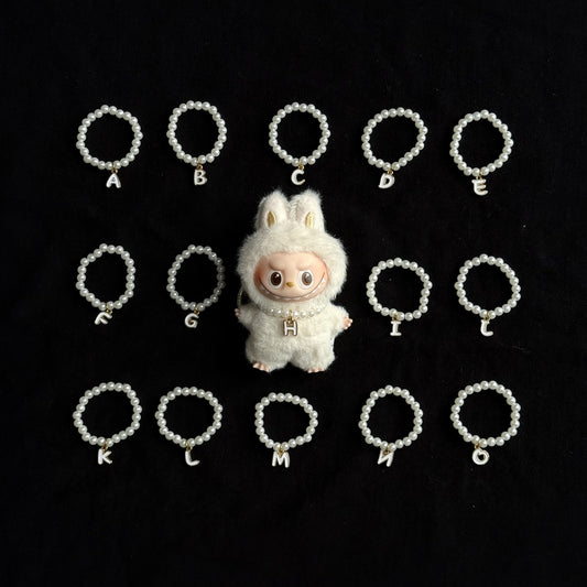10.5cm Labubu 4th Gen Blind Box Mini Keychain Charms | 26-Letter Alphabet Pearl Necklace Accessory Set | Replacement Clothes Accessories for Collectible Vinyl/Plastic Dolls