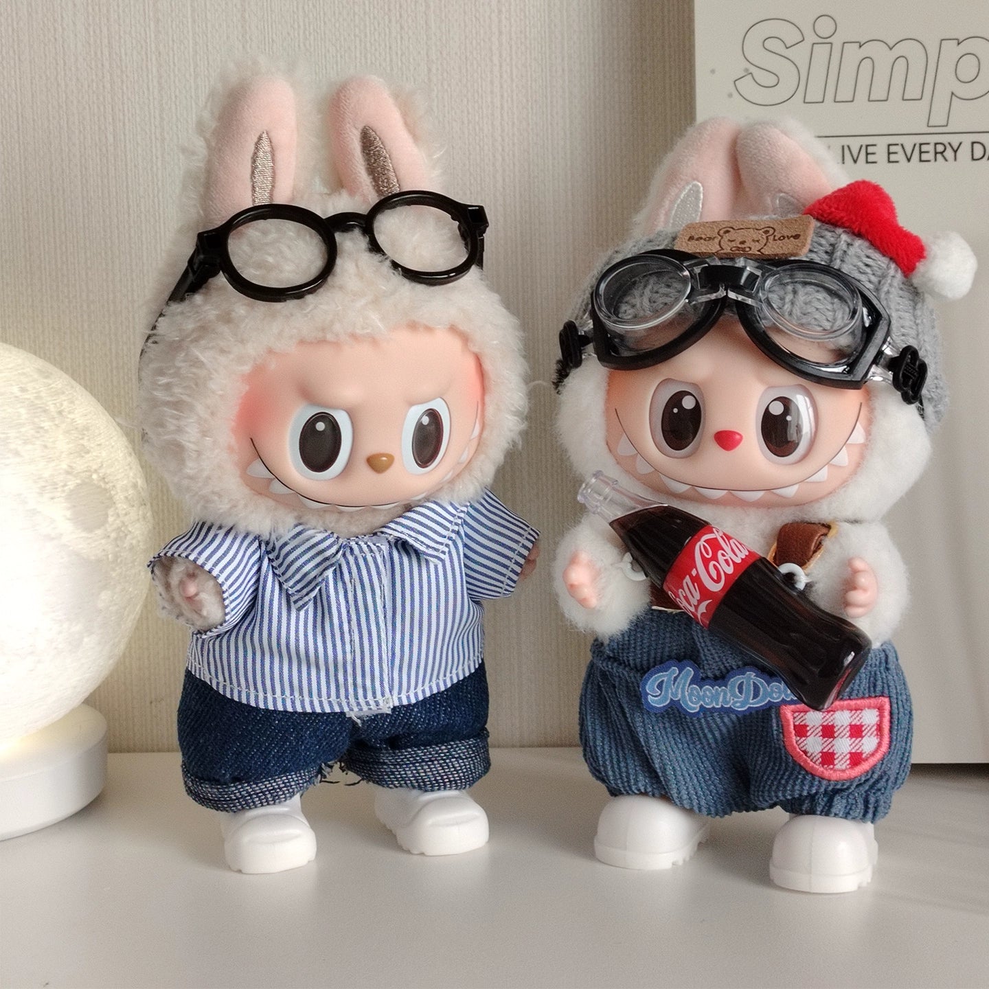 POP MART Labubu Summer Cola Outfit - Red Headphones + Sporty Denim Overalls + Red Boots for Gen 1/2 Figures 17cm (No Doll Included) | Keychain-Compatible