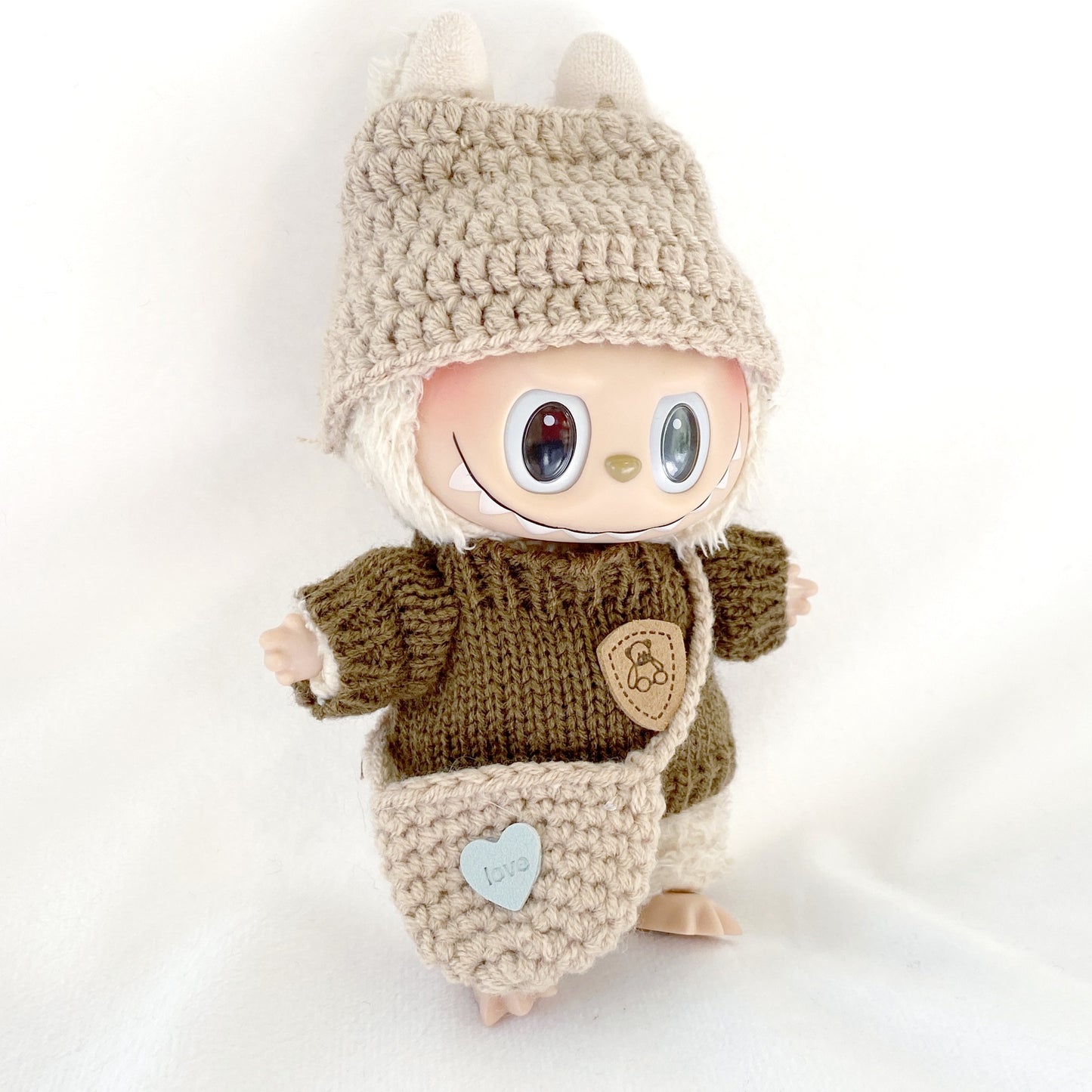 17cm Labubu 1st-3rd Gen Keychain Clothes | Brown Bear Sweater Set + Knit Top & Hat