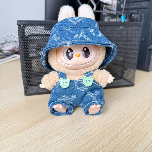 Labubu Series 1/2/3 Clover Overalls Set - Trendy Outfit for Sitting Doll Keychain