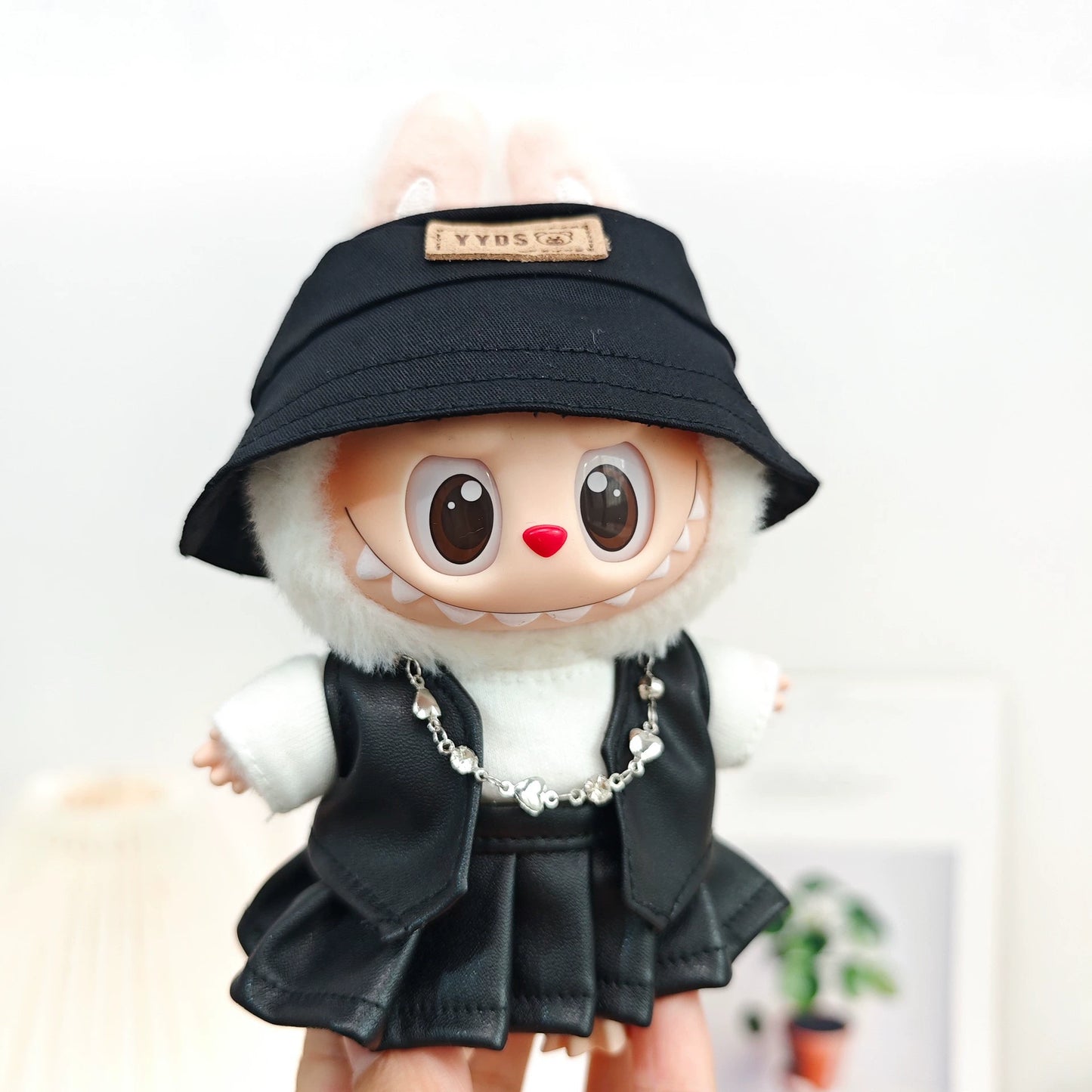 Labubu All Black Outfit 5-Piece Set - Leather Vest, Dress, Hat & Accessories