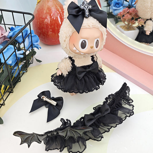 17cm Labubu Dark Angel Dress - Macaron Keychain Outfit for Gothic Doll Clothes Change
