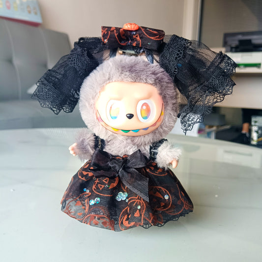17cm Labubu Keychain Doll Clothes | Pumpkin Tulle Skirt & Christmas Outfits | Replacement Wear for Plush Charms