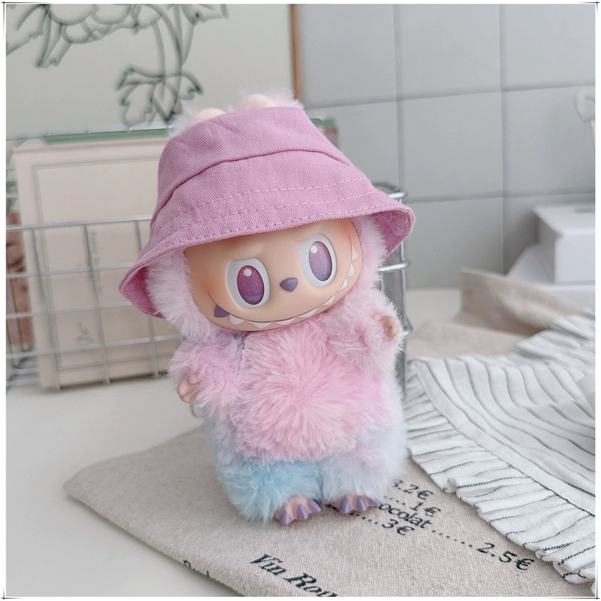 10CM Cotton Doll Bucket Hats & 17CM Labubu Gen 1-3 Open-Mouth Doll Hat Accessories