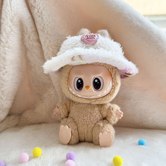 Labubu Series 1/2 Keychain Outfit - Heart Hat & Bottle Overalls Set for Doll Clothes
