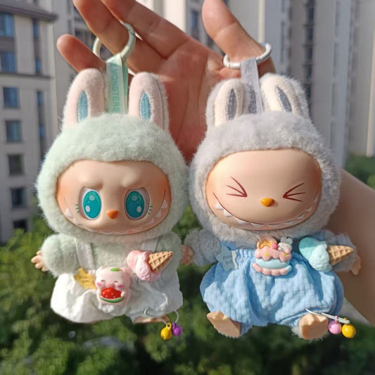 6-piece set Labubu Outfit - Plaid Ice Cream Overalls for Sitting Party Blind Box Doll