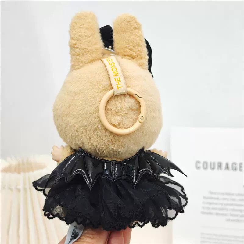 Labubu Sitting Doll Outfit - Devil Bat Wings & Black Chiffon Skirt for Keychain