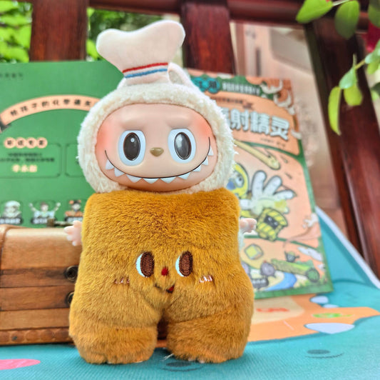 17cm Labubu Charm Clothes Only | Chicken Leg & Plaid Overalls Workwear Outfit Set for Plush Toy Dolls