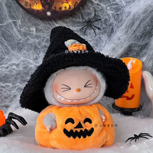 Spooky Labubu Halloween Set - Glow-in-the-Dark Pumpkin Costume for 17cm Vinyl Dolls